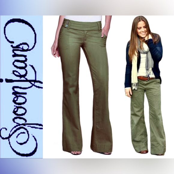 SPOON JEANS Extended-Tab Twill Flare Pants, Size 1/32 Inseam, NWT - Picture 1 of 14